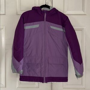 Lands’ End Purple And Gray Interior Quilted Fleece Winter Jacket
